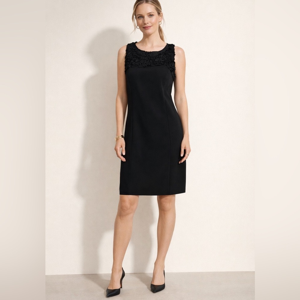 Ann Taylor Black Sleeveless Shift Dress Ruffle Detail Office to Evening Size 10